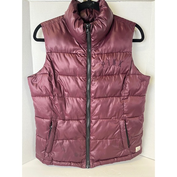 PINK Victoria's Secret Jackets & Blazers - Victoria's Secret PINK Puffer Vest Burgundy Maroon Quilted Zip Up Small‎
